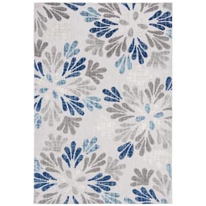 Cabana Gray/Blue 4 ft. x 6 ft. Geometric Floral Indoor/Outdoor Patio  Area Rug