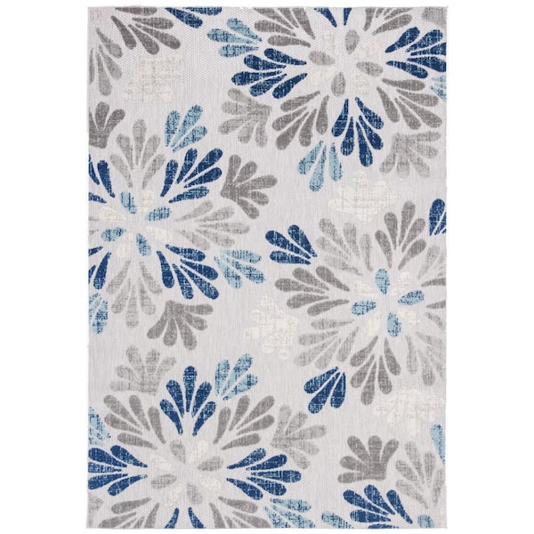 Cabana Gray/Blue 6 ft. x 9 ft. Geometric Floral Indoor/Outdoor Patio  Area Rug