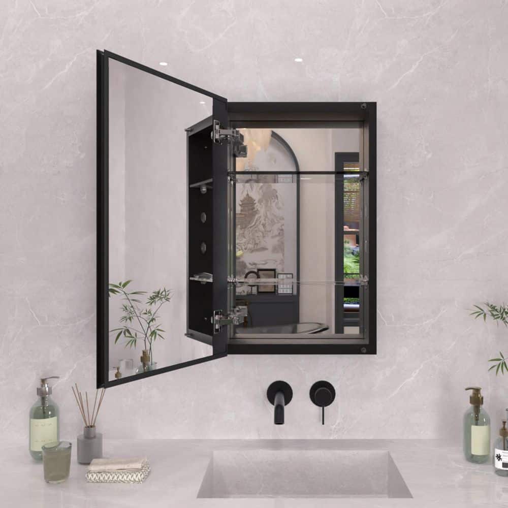 15 in. W x 24 in. H Small Rectangular Black Aluminum Recessed/Surface Mount Medicine Cabinet with Mirror price history on PriceWatchPro