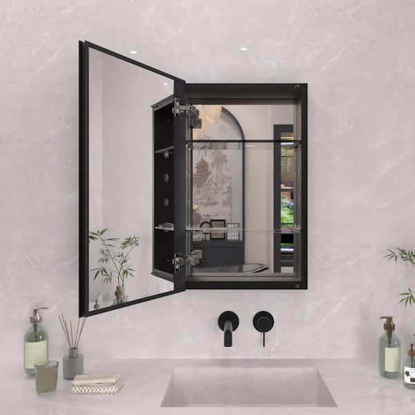 15 in. W x 24 in. H Small Rectangular Black Aluminum Recessed/Surface Mount Medicine Cabinet with Mirror