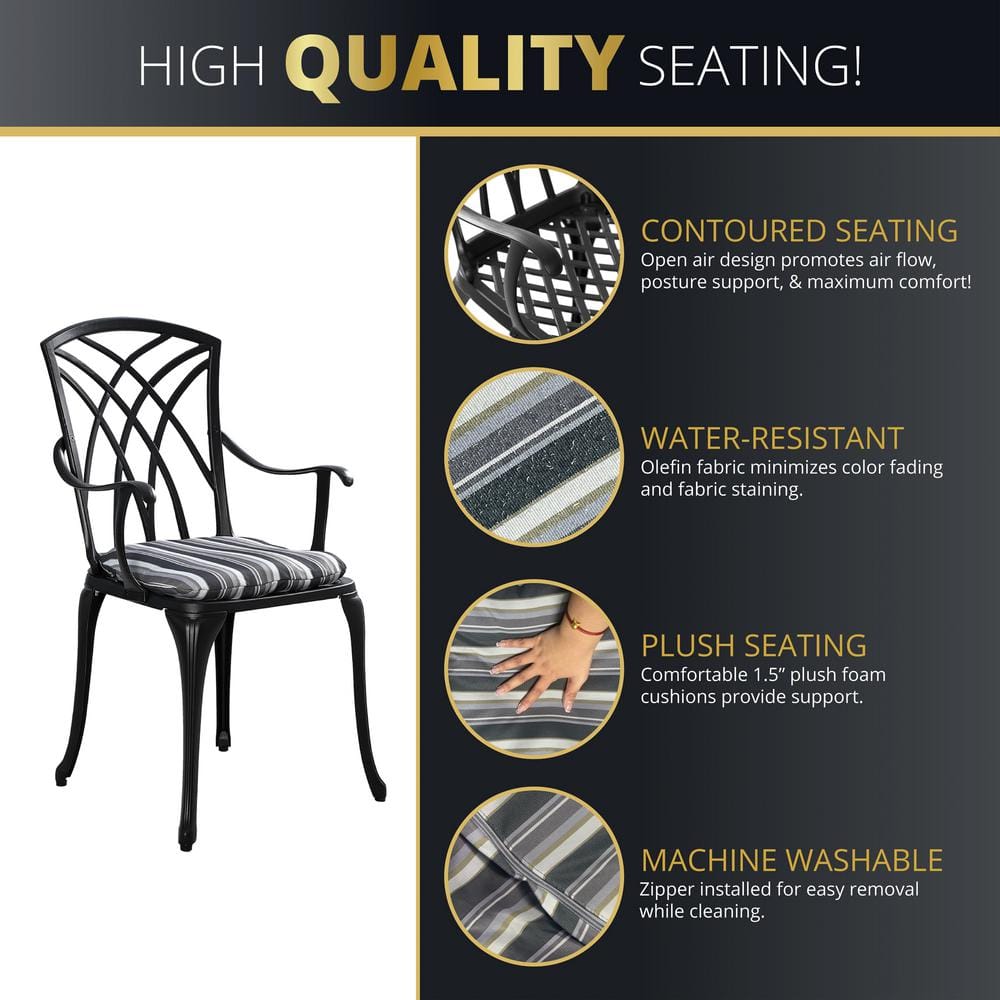 Ekta Black Cast Aluminum 3-Piece Patio Bistro Set with Cushions