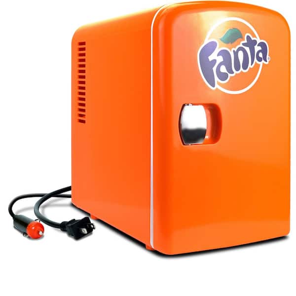 Fanta 4L Cooler/Warmer with12V DC and 110V AC Cords, 6 Can Portable Mini Fridge, Orange