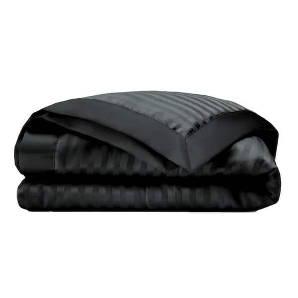 Black Luxury King Size Down Alternative Blanket with Satin Trim, All-Season Comfort Black Microfiber
