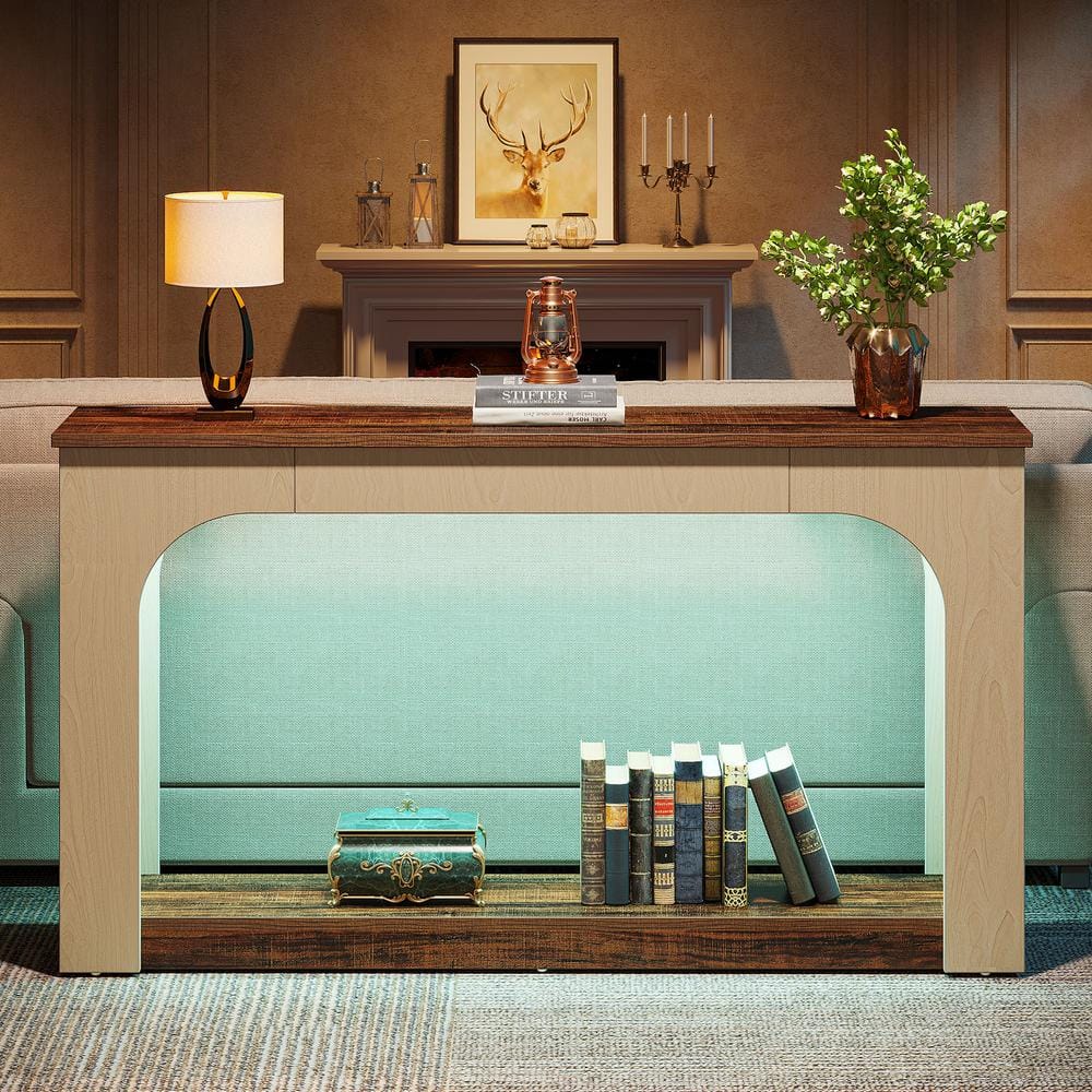 Rustic Brown and Light Oak 55-Inch LED Console Table