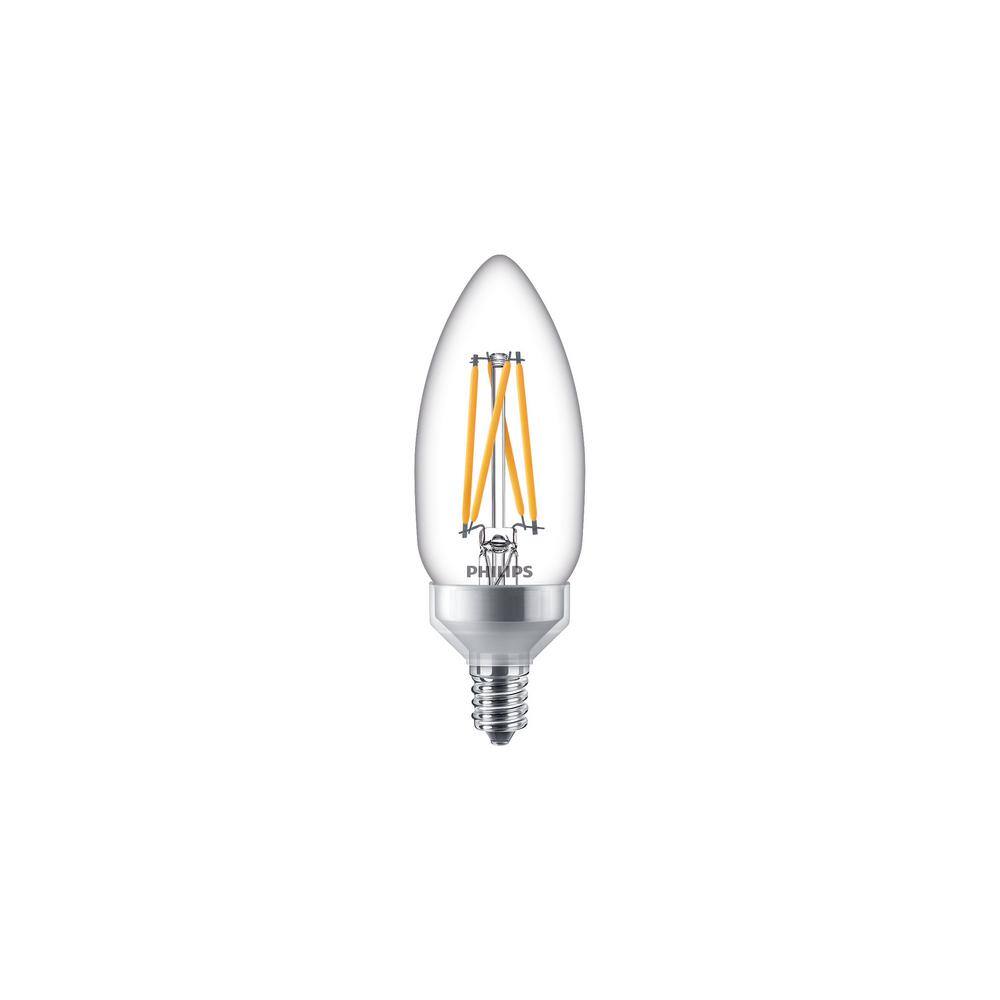 40-Watt Equivalent 2700-2200 Kelvin Soft White Classic Glass Candle Light Bulb with E12 Candelabra Base 4-Watt   Philips LED B11 Warm Glow Dimmable 300-Lumen 18-Pack 469668