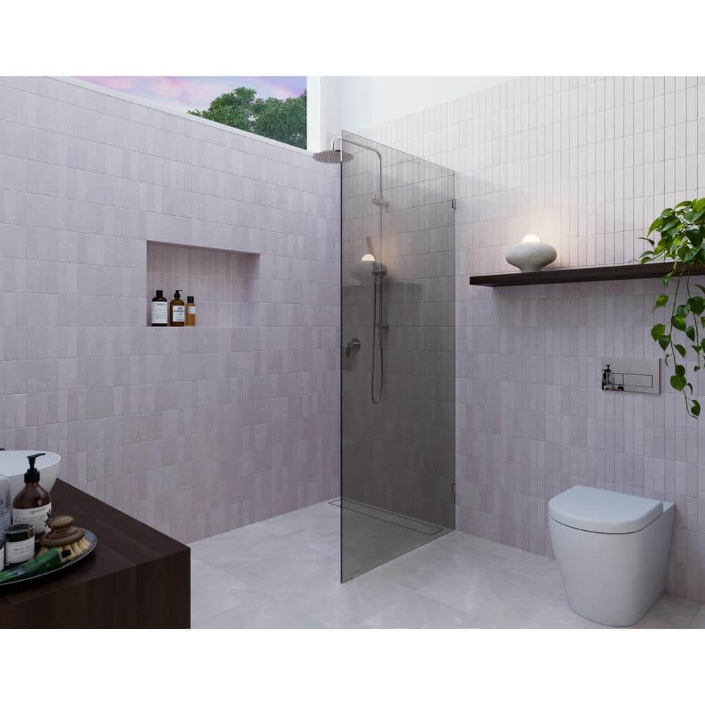 Ursa 30" x 78" Frameless Gray Tinted Glass Shower Panel with Polished Nickel Hardware