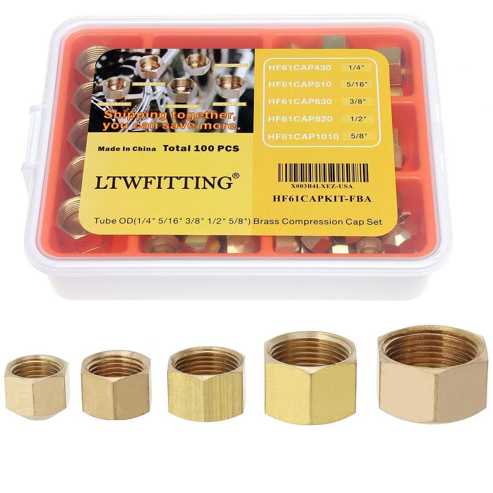 "Assortment Kit Tube OD 1/4"" 5/16"" 3/8"" 1/2"" 5/8"" Brass Compression Cap Set (100-Pack)" price history on PriceWatchPro