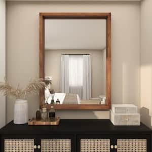 48 in. W x 36 in. H Simplistic Rectangle Framed Brown Wall Mirror with Deep Set Frame
