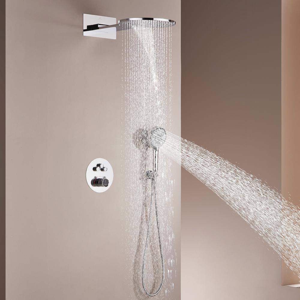 Chrome Dual Head Thermostatic Rain Shower System with Handheld