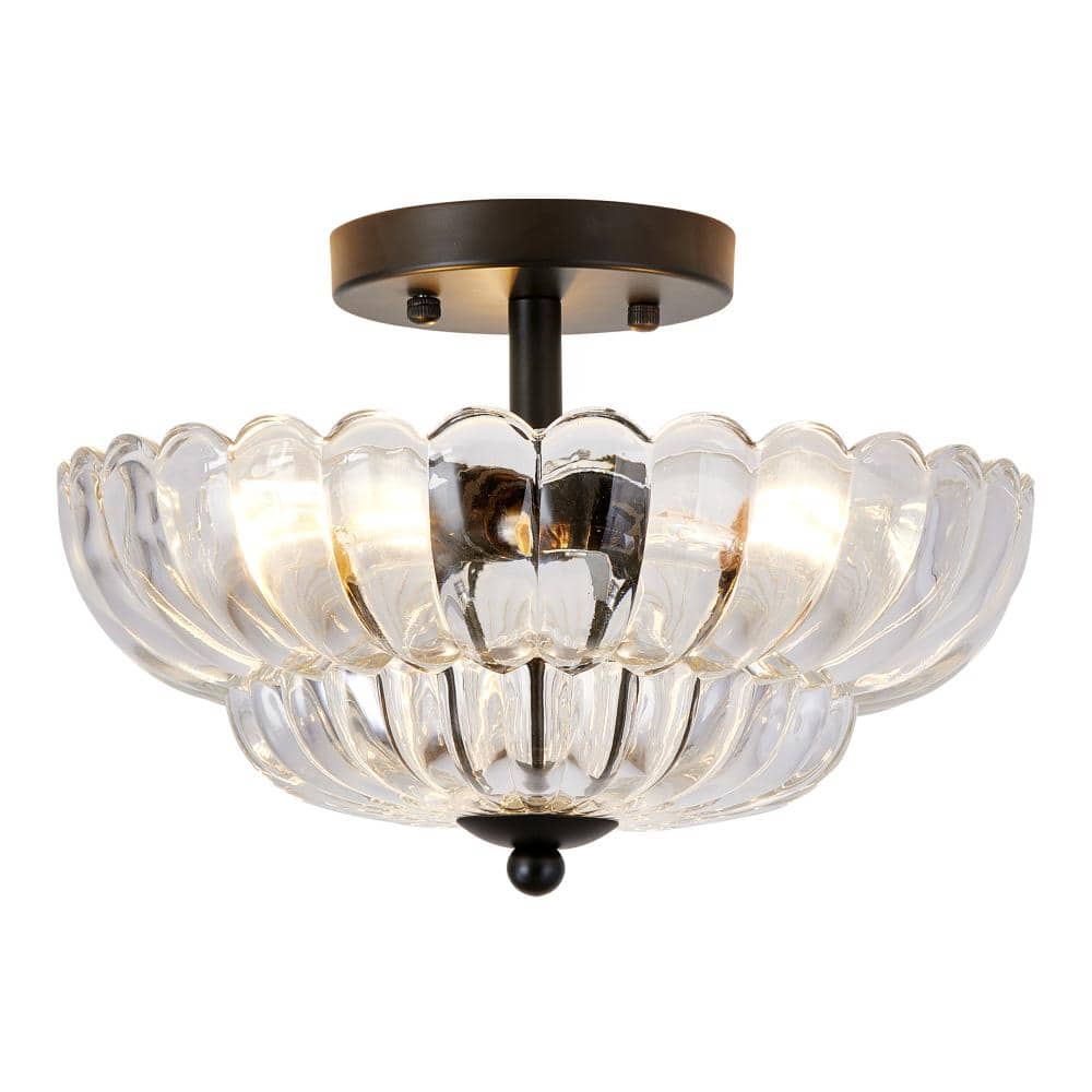 "12"" Semi Flush Mount Ceiling Light for Kitchen Bathroom, E26 x 3, No Bulbs Included (Clear Black)" price history on PriceWatchPro