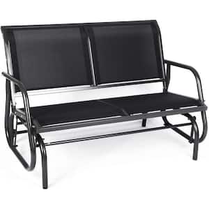2-Person Dark Gray Metal Outdoor Glider Patio Rocking Bench Outdoor Loveseat Bench Chair