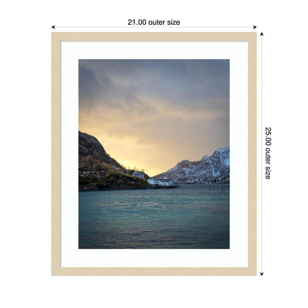 Rocky Beach Sunset Coastal Photography in Natural Wood Frame