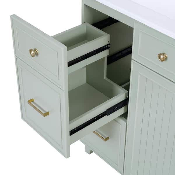 36 in. W Single Sink Bath Vanity in Green with White Ceramic Top, 2-Drawers, Adjustable Shelf