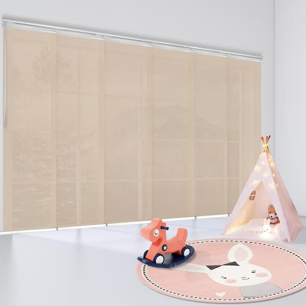 EMOH Sienna Mesh 70 in. - 130 in. W x 94 in. L Adjustable 6-Panel in White Single Rail Panel Track with 23.5 in. Slates