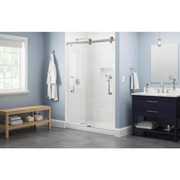 Paxos 51-1/2 to 60 in. W x 76 in. H Frameless Sliding Shower Door in Nickel with 5/16 in. Clear Glass