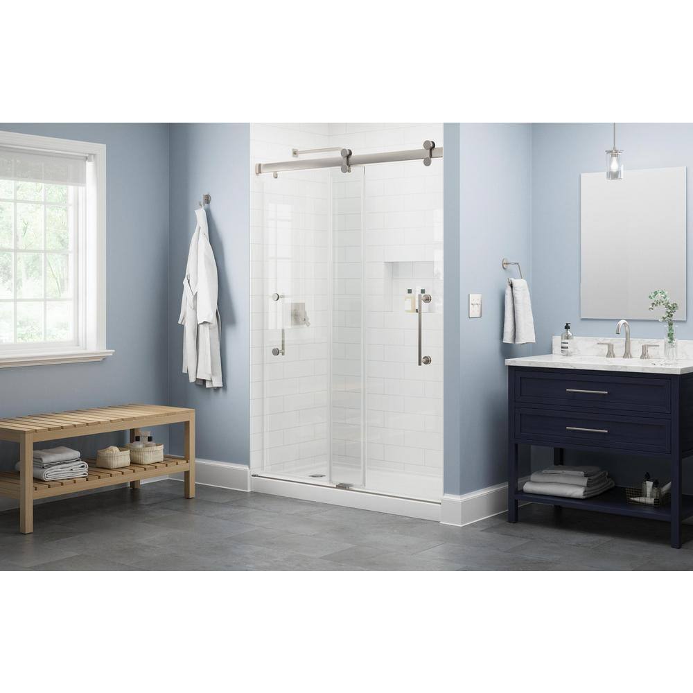 Paxos 60" Frameless Nickel Sliding Shower Door with Clear Glass