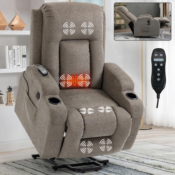 Coffee Power Lift Recliner for Elderly, Single Motor, Infinite Position, 8-Point Massage, USB, Cup Holders, 350 lbs.