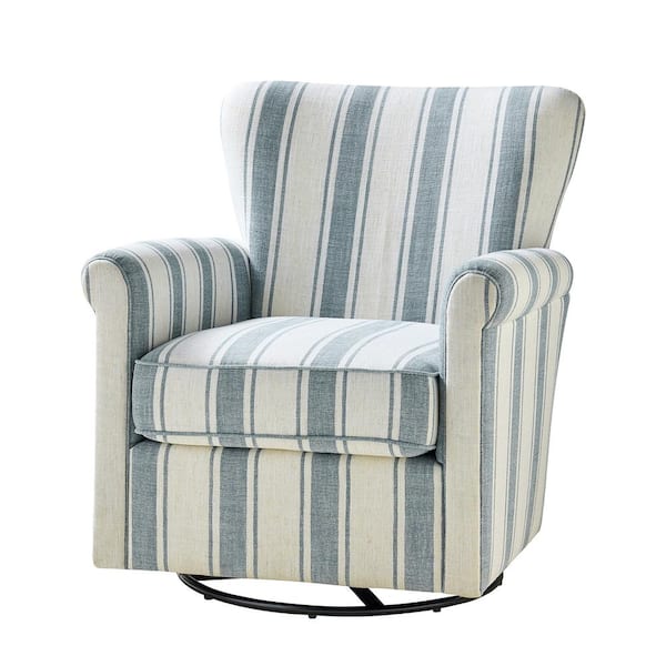 JAYDEN CREATION Georg Blue Floral Fabric Shakeable Swivel Chair with Roll Armrest