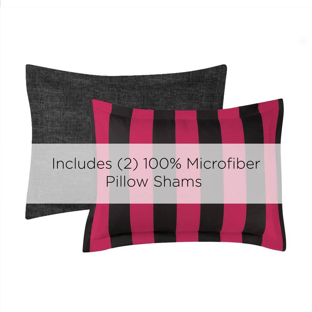 Full Black and Hot Pink Reversible Microfiber Bedding Set
