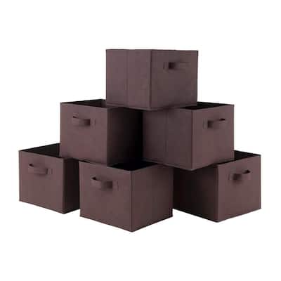 9 in. H x 10.97 in. W x 106 in. D Brown Fabric Cube Storage Bin 6-Pack