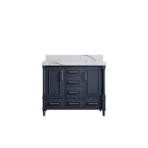 Hudson 42 in. W x 22 in. D x 36 in. H Single Sink Bath Vanity in Navy Blue with 2 in. Calacatta Gold qt. Top