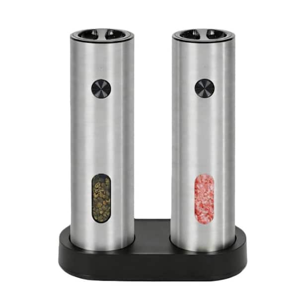 Electric Salt and Pepper Grinder Set with Rechargeable Base and LED Light for Kitchen, Outdoor and BBQ (1-Pack)