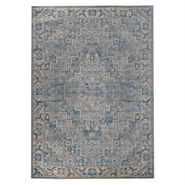 SUPERIOR Coiley Tan 4 ft. 6 in. x 6 ft. Modern Geometric Medallion Polyester Area Rug