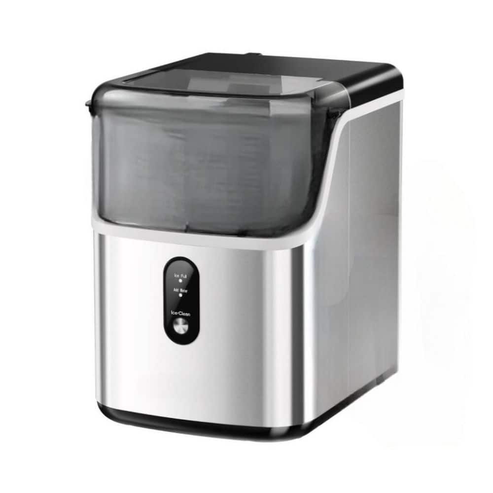 "35 lbs. Freestanding Countertop Nugget Ice Maker, Self-Cleaning Sonic Ice Maker, Scoop & Ice Basket, 10.2"" W, Silver."