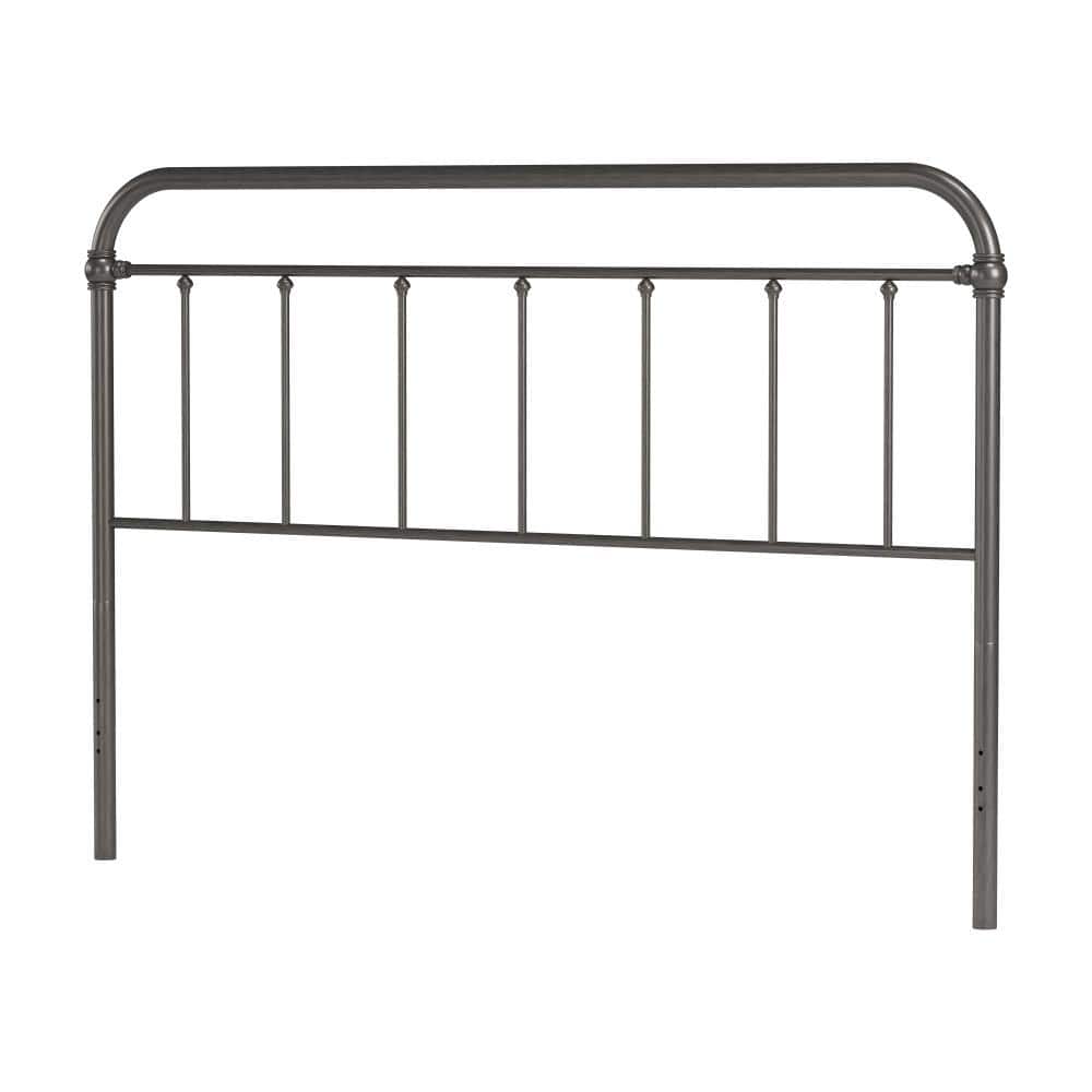 King Aged Pewter Metal Headboard with Spindle Design