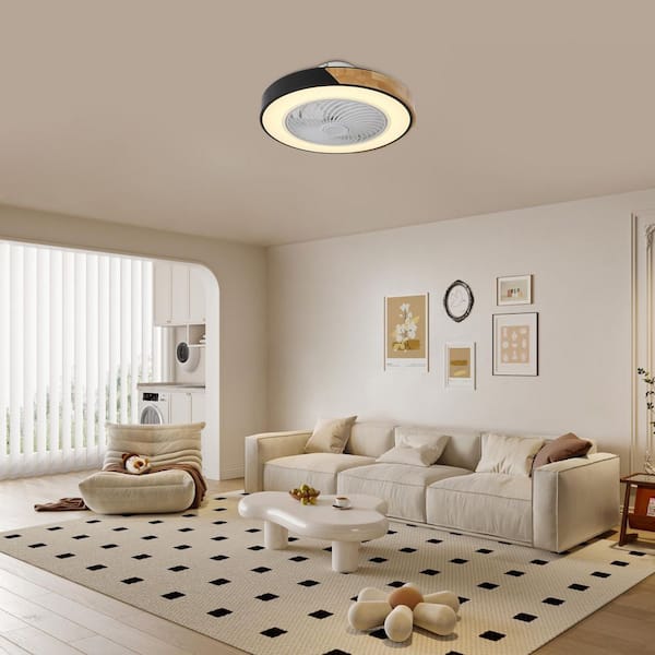 20 in. Indoor Black and Wood Modern Round Caged 6-Speed Ceiling Fan with Adjustable White Integrated LED and Remote