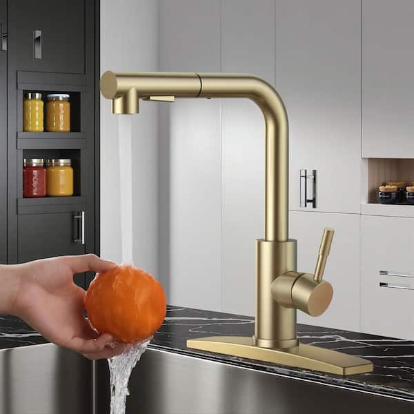 Single Handle Pull Down Sprayer Kitchen Faucet with Advanced Spray Pull Out Spray Wand Spot Resistant in Gold