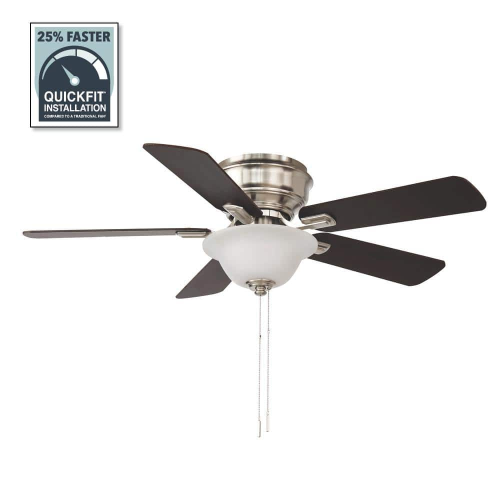 Hampton Bay Hawkins III 44 in. LED Indoor Brushed Nickel Flush Mount Ceiling Fan with Light