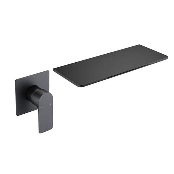 FLG Single Handle Wall Mounted Bathroom Faucet Brass 2 Holes Bathroom Sink Basin Taps with Valve in Matte Black