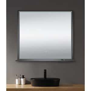 36 in. W x 32 in. H Rectangular Aluminum Framed LED Bluetooth Wall Mount Bathroom Vanity Mirror in Matte Black