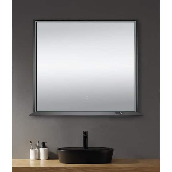 Dreamwerks 36 in. W x 32 in. H Rectangular Aluminum Framed LED Bluetooth Wall Mount Bathroom Vanity Mirror in Matte Black