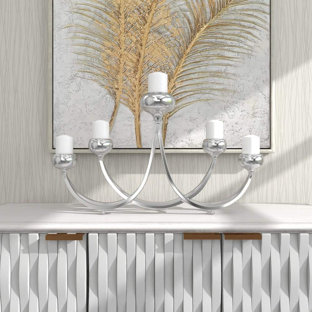 Silver Stainless Steel 28" 6-Holder Candelabra