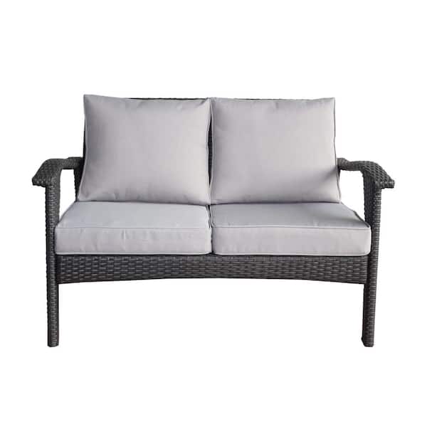 Honolulu Grey Wicker Outdoor Patio Loveseat with Silver Cushions
