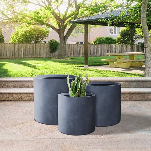 Pure Garden Cylinder Gray Set of 3 Fiber Clay Planters