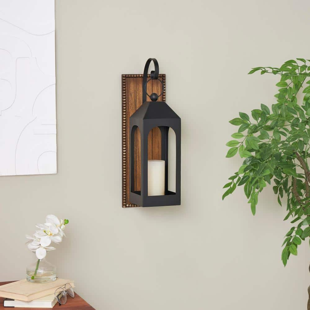 Litton Lane Black Metal Suspended Arched Cutout Wall Candle Sconce with ...