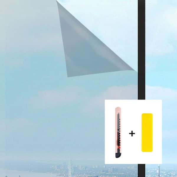 35.43 in. W x 196.85 in. L Window Film, Reflective Sun Blocking, Tinted Window Film, Clings for Daytime Privacy, Silver