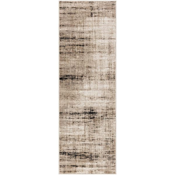 Nourison Washable Decor Ivory Mocha 2 ft. x 6 ft. Abstract Contemporary Runner Area Rug