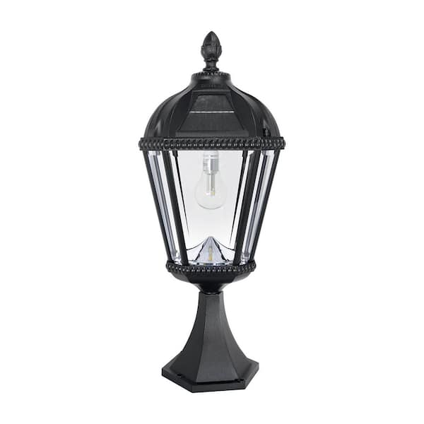 Royal Bulb Series Outdoor Black Integrated LED Solar Powered Column Post Light on Pier Base for Brick Mailbox