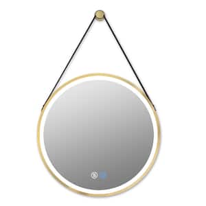 28 in. W x 28 in. H Round Aluminum Framed Wall-Mounted Bathroom Vanity Mirror with Lamp Hanging in Golden