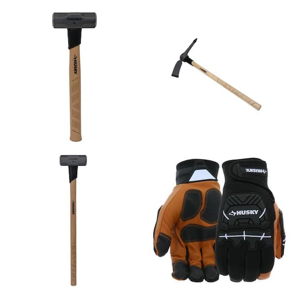 4 lb. Hammer 16 in., 5 lb. Mattock 36 in., 10 lb. Sledgehammer 35 in., Leather Glove