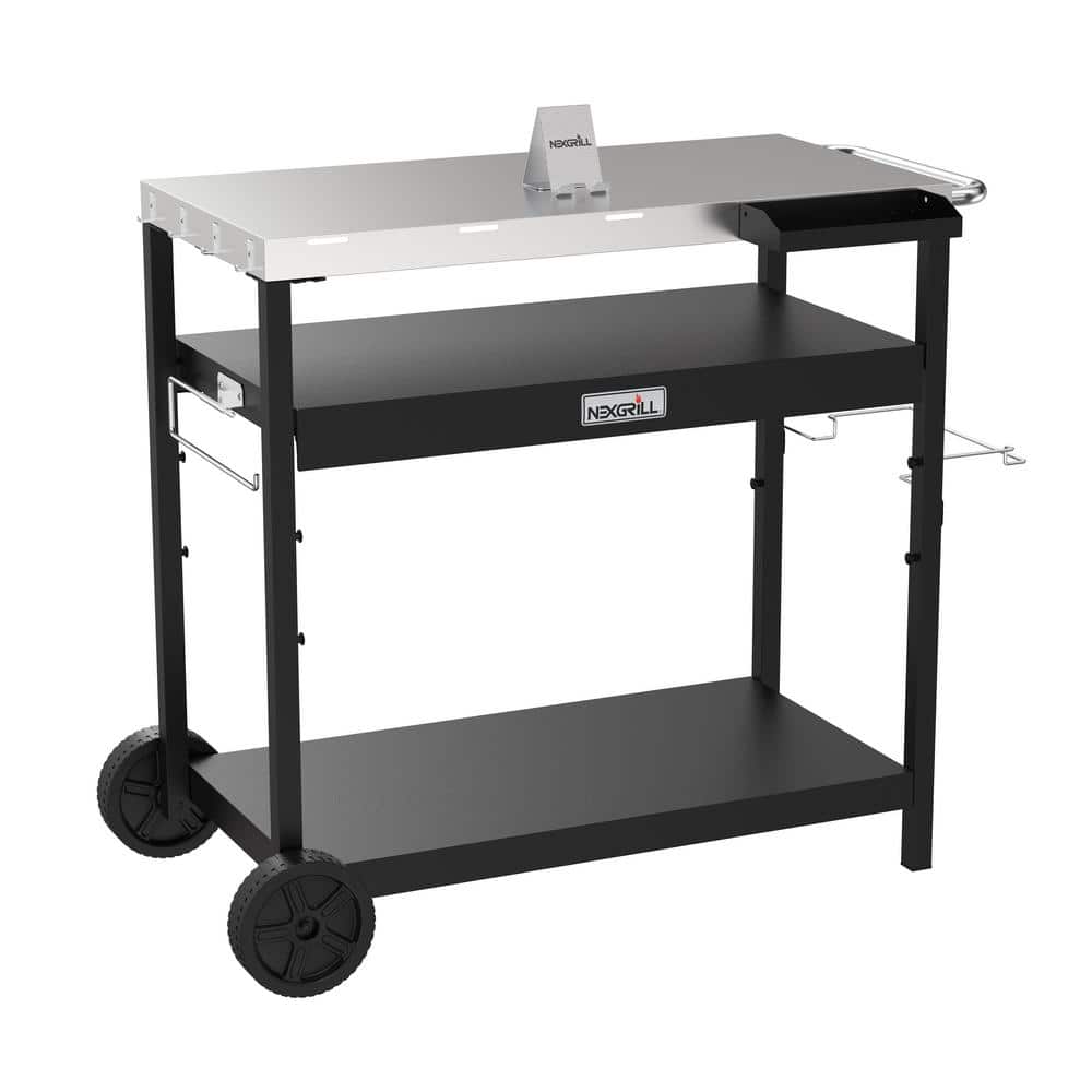 Nexgrill Stainless Steel and Black Outdoor Food Prep Cart