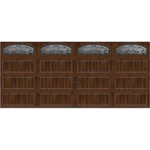 Gallery Collection 16 ft. x 7 ft. 6.5 R-Value Insulated Ultra-Grain Walnut Garage Door with Wrought Iron Window