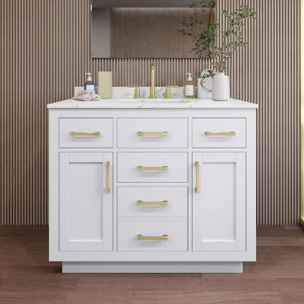 Wyndham Collection Beckett TK 42 in. W x 22 in. D x 35 in. H Single Bath Vanity in White with Giotto Quartz Top