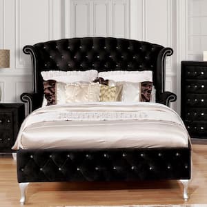 Nealyn Black Wood Frame Queen Platform Bed with Wingback