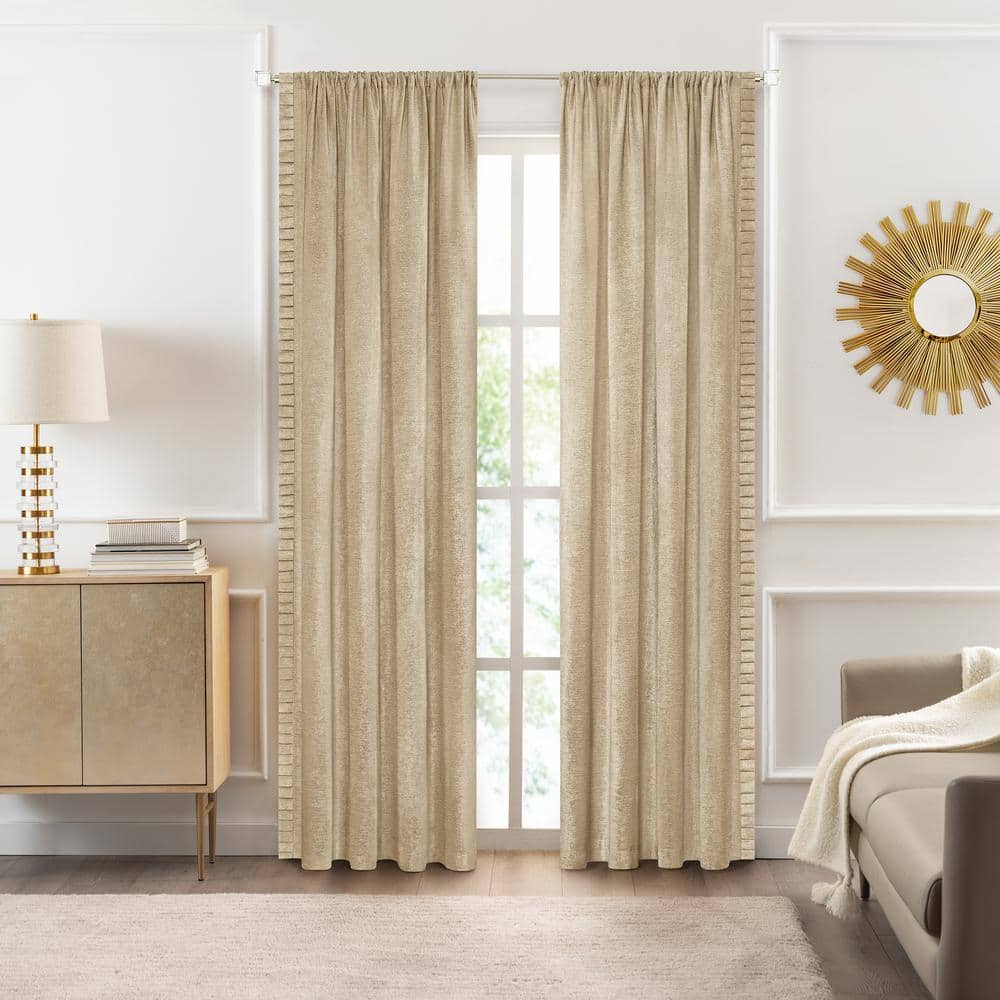 Tan Polyester Pleated Rod Pocket Curtain Panel, 52" x 63"