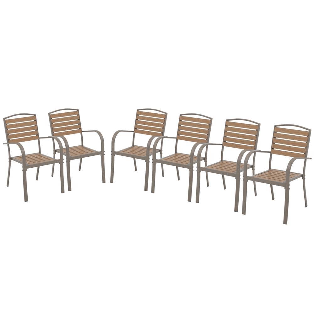 Aluminum Frame Outdoor Dining Chairs, Brown  (Set of 6)